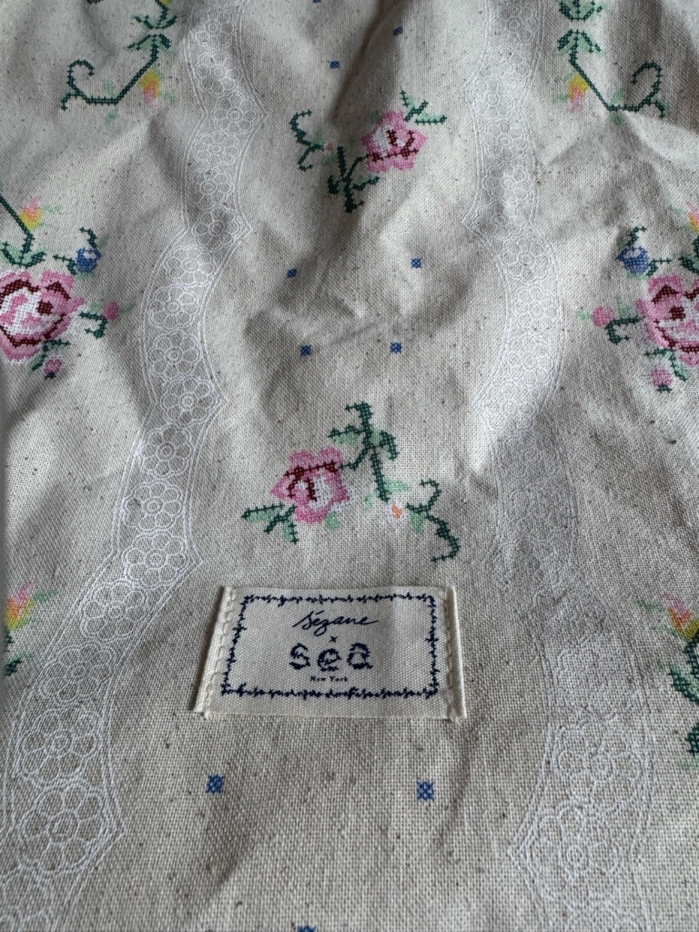 Sezane x Sea NY Floral Natural Cotton Canvas Drawstring Tote Bag - Picture 2 of 7